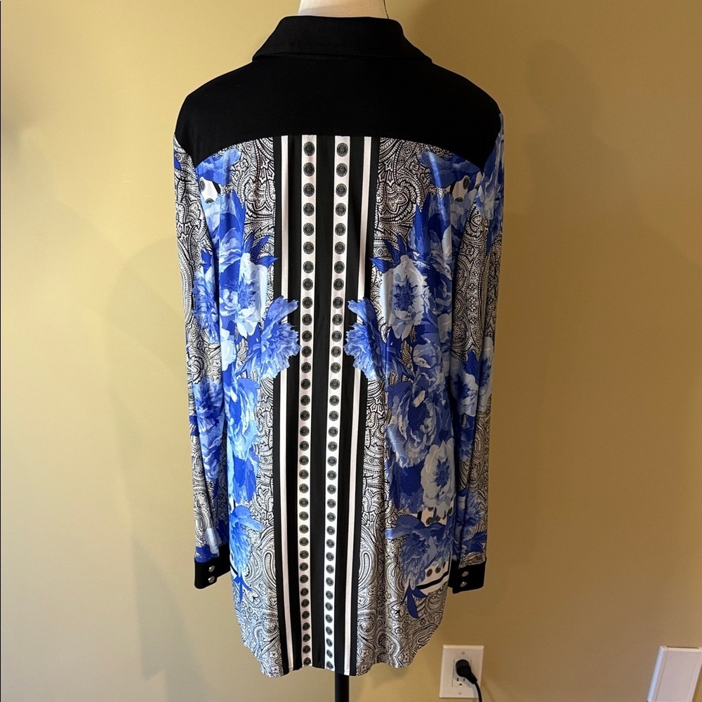 Nygard Tunic Women’s Blue Floral Long Sleeve Top Blouse Size L - Picture 3 of 10
